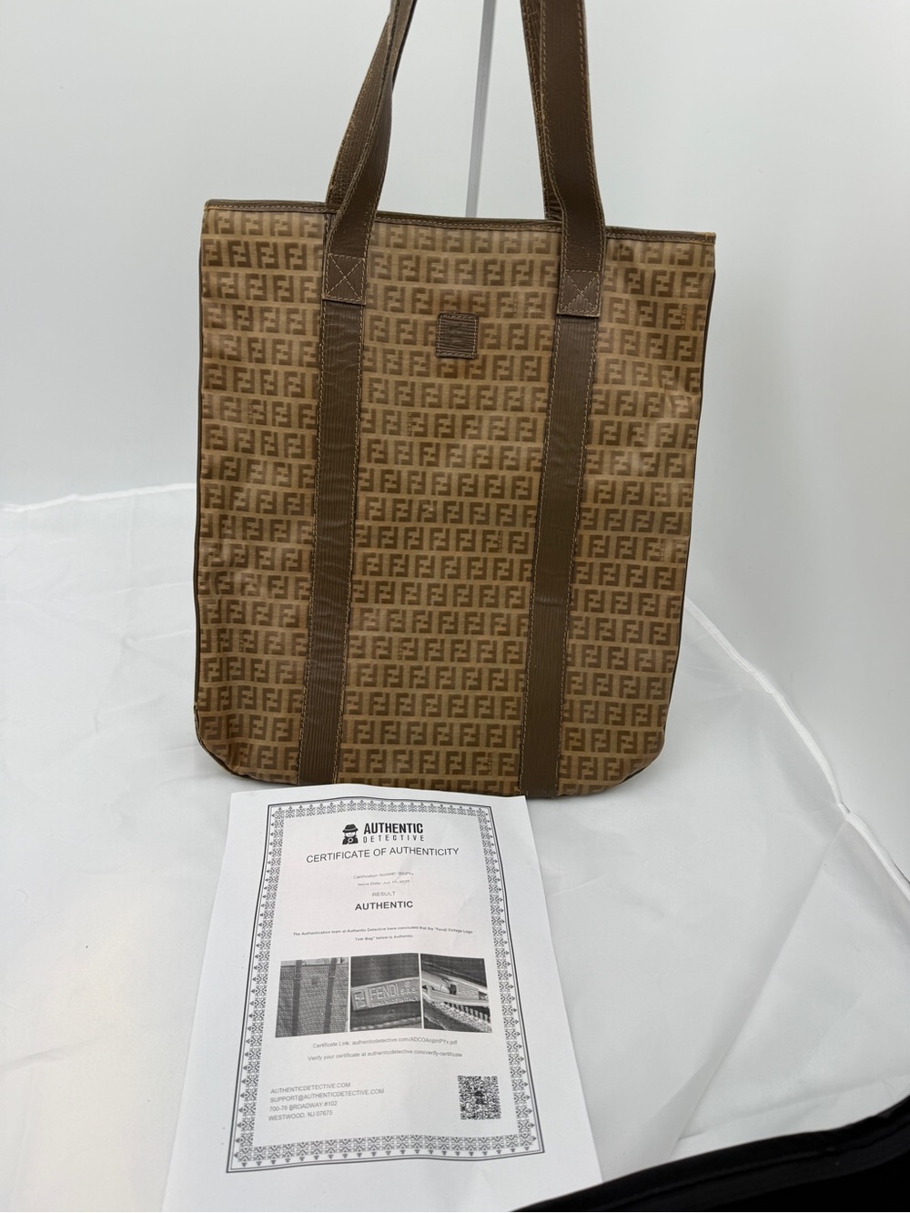 Authentic Vintage Fendi Zucchino FF Monogram Canvas Vertical Tote Bag w/COA